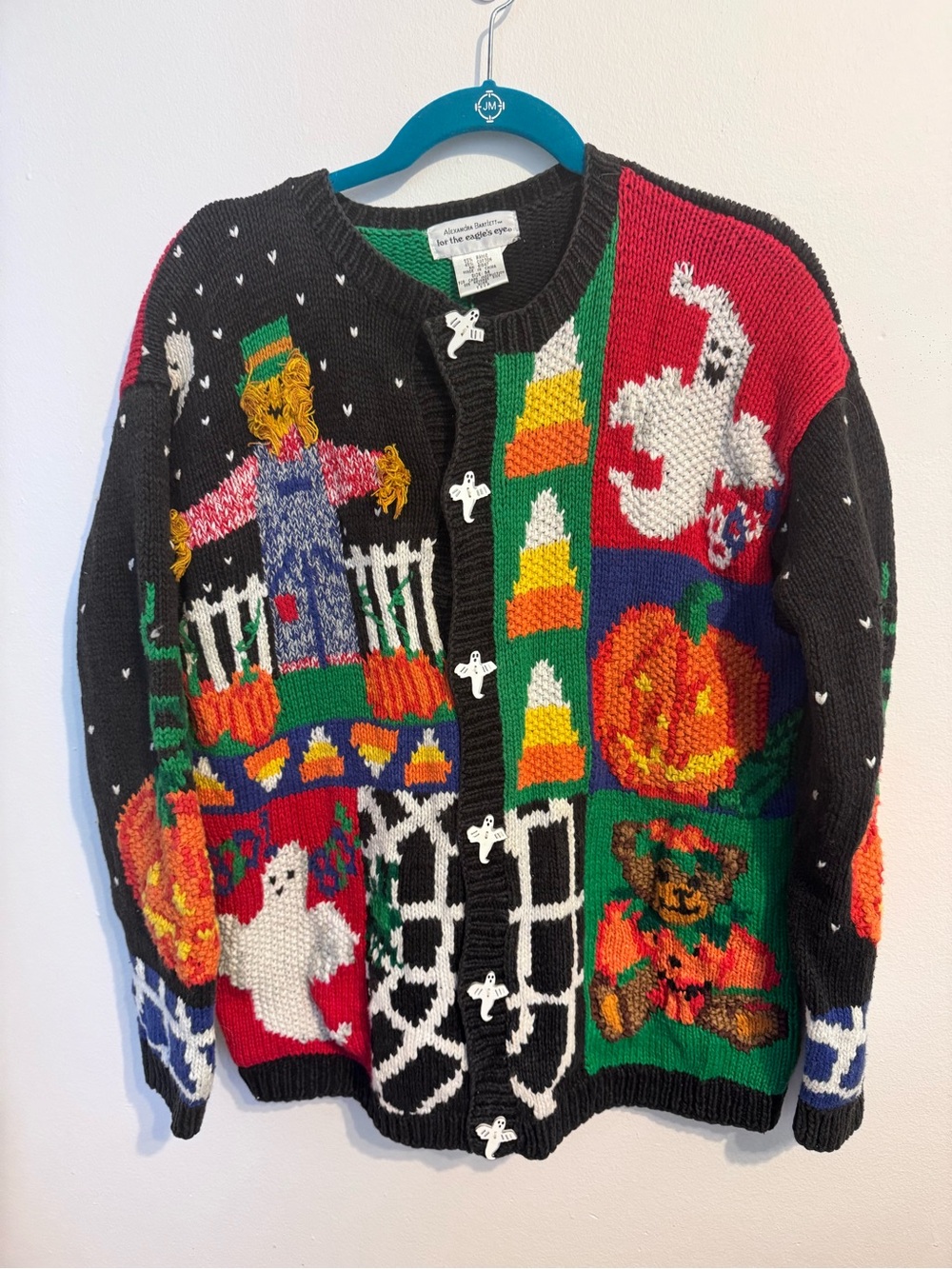 Vintage Alexander Bartlett Eagles Eye Halloween Spooky Cardigan Sweater size M